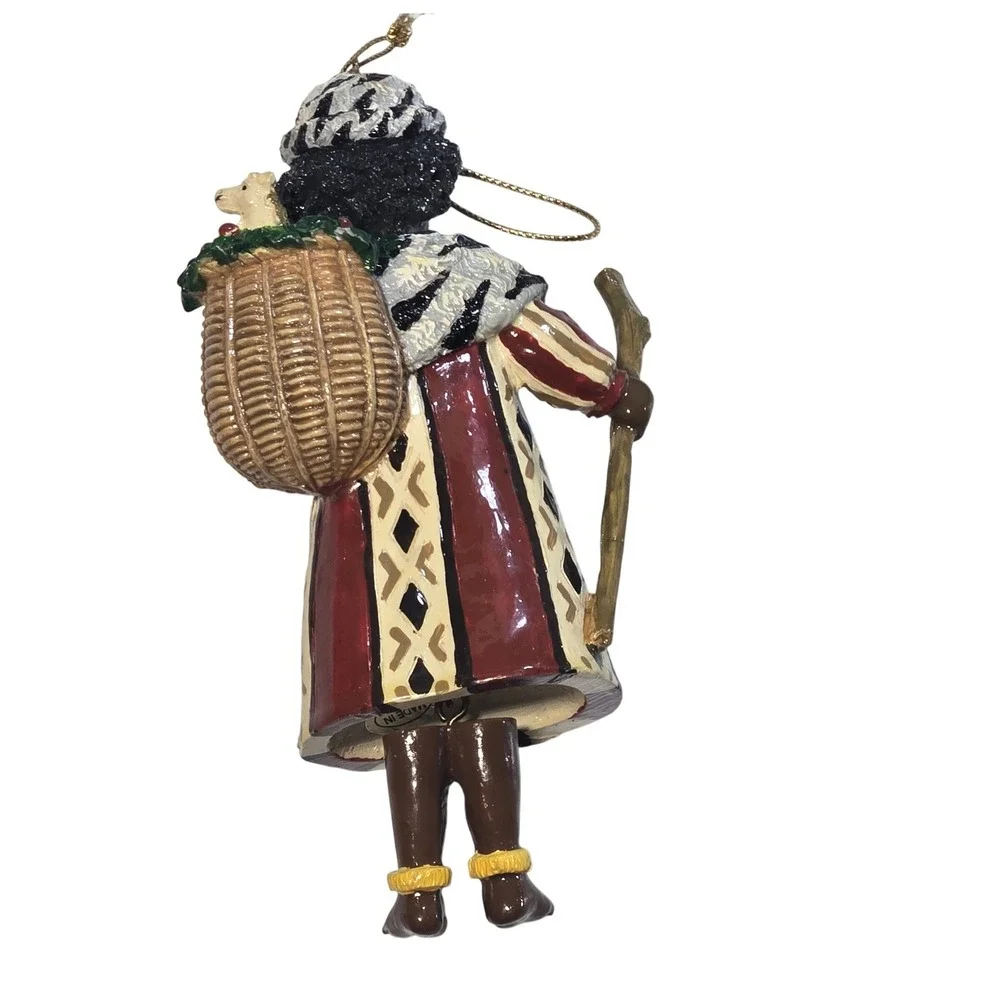 African Heritage Christmas Ornaments Set of 2 Boy with Elephant Girl with Basket - Picture 11 of 16